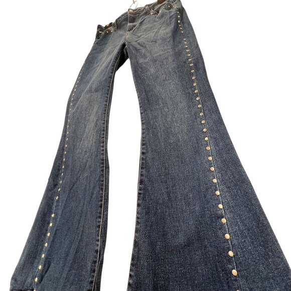 Ceros Denim Flared Studded Jeans Silver Side Rivets Womens 9/29 Retro Sylish - Picture 3 of 15